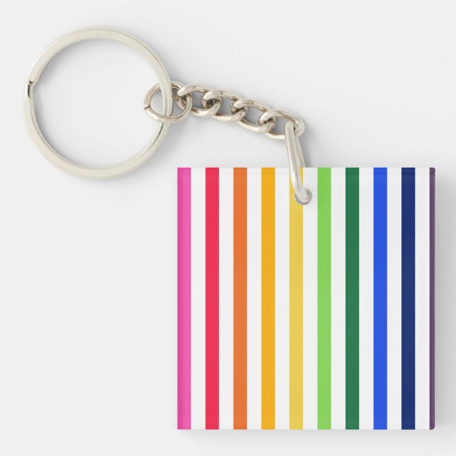Rainbow and white stripes key ring (Front)
