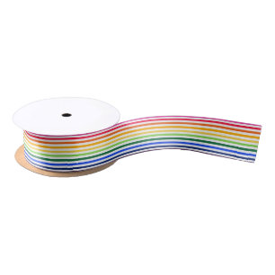 Rainbow and white stripes satin ribbon