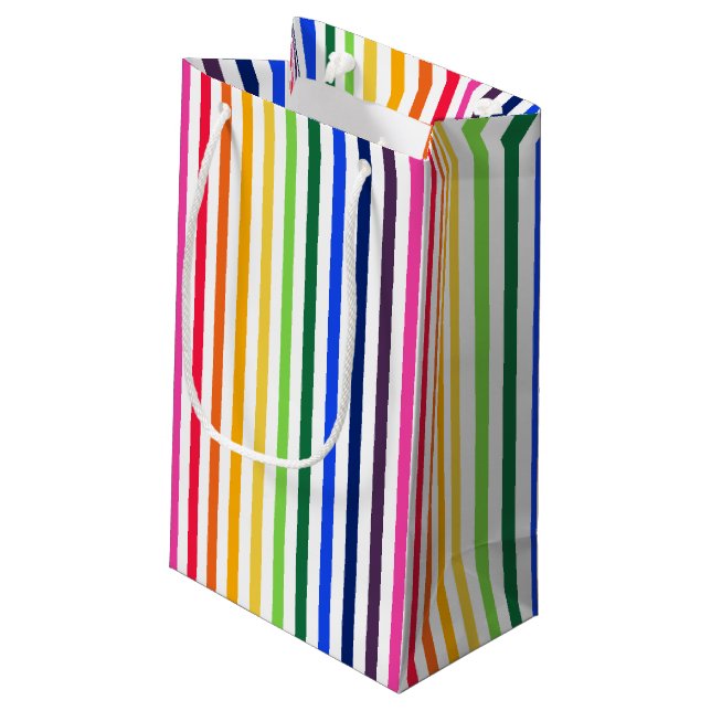 Rainbow and white stripes small gift bag (Back Angled)