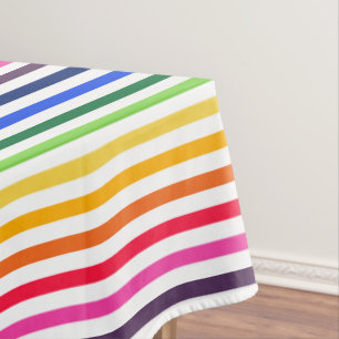 Rainbow and white stripes tablecloth