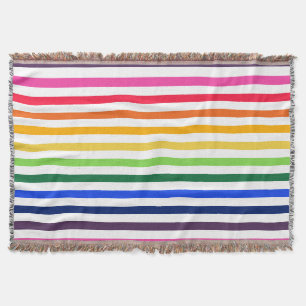 Rainbow and white stripes throw blanket