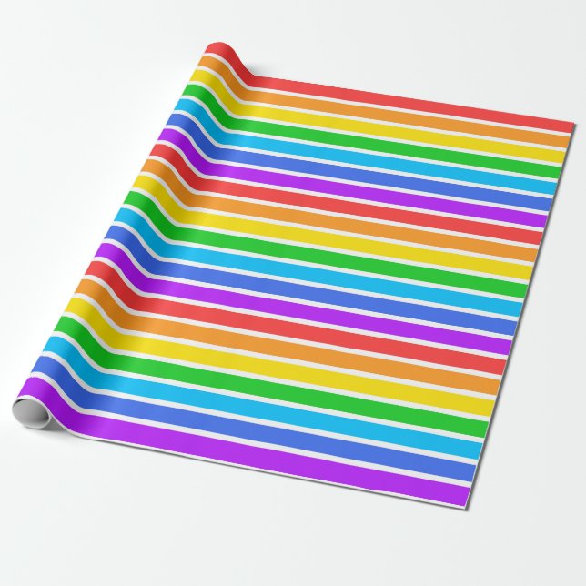 Rainbow and White Stripes Wrapping Paper (Unrolled)