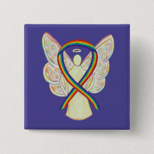 Rainbow Angel Awareness Ribbon Custom Art Pins