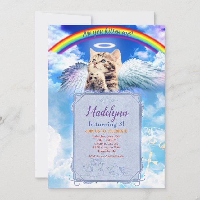 Rainbow Angel Cat Angelic Invitation (Front)