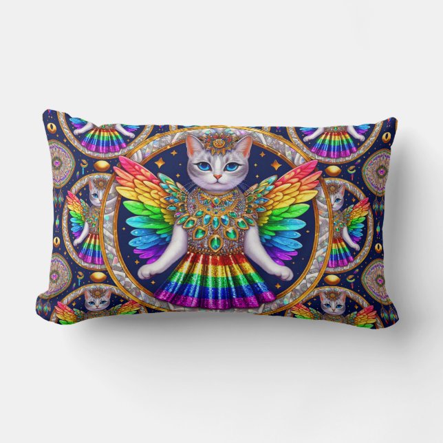 Rainbow Angel Cat Lumbar Cushion (Front)
