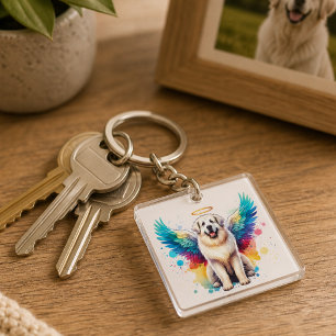 Rainbow Angel Great Pyrenees Dog Watercolor Key Ring