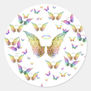 Rainbow Angel Wings and Halos Classic Round Sticker