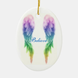 Rainbow Angel Wings Ceramic Tree Decoration