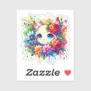 Rainbow Anime Kitten and Flowers