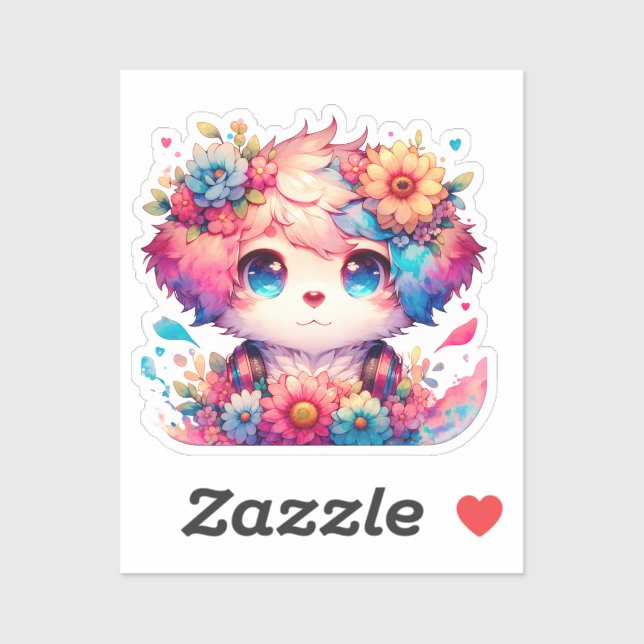 Rainbow Anime Puppy Dog and Flowers (Sheet)