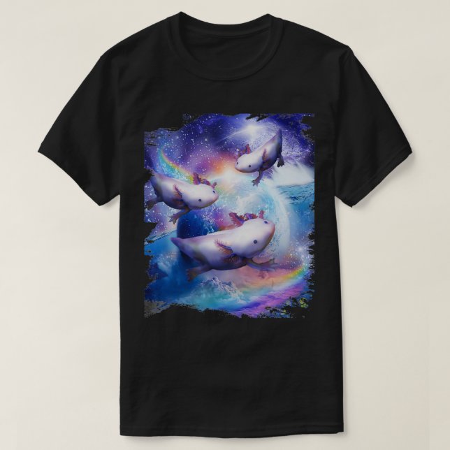 Rainbow Aolotl In Space, Galay Aolotls  T-Shirt (Design Front)