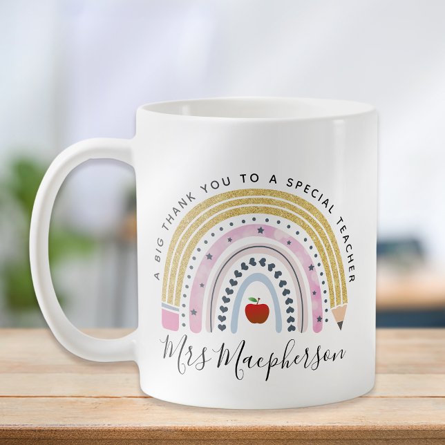 Rainbow Apple Monogram Teacher Thank You Gift  Coffee Mug (Creator Uploaded)