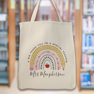 Rainbow Apple Pencil Teacher Thank You Gift Tote Bag