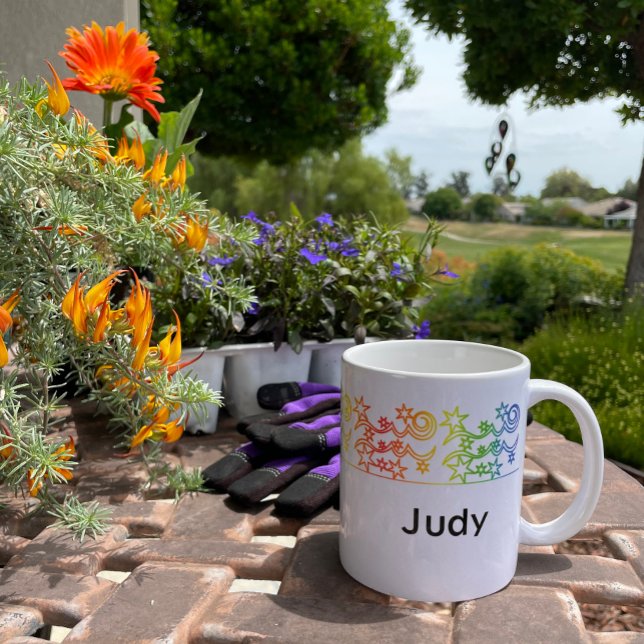 Rainbow Aquarius Star Sign Personalised Mug (Rainbow Aquarius Star Sign Personalized Mug for Judy)