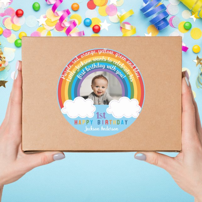 Rainbow Arch Over The Clouds Baby's First Birthday Classic Round Sticker (Creator Uploaded)