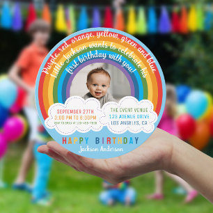 Rainbow Arch Over The Clouds Baby's First Birthday Invitation