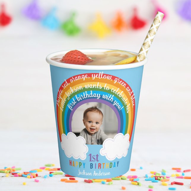 Rainbow Arch Over The Clouds Baby's First Birthday Paper Cups (Creator Uploaded)