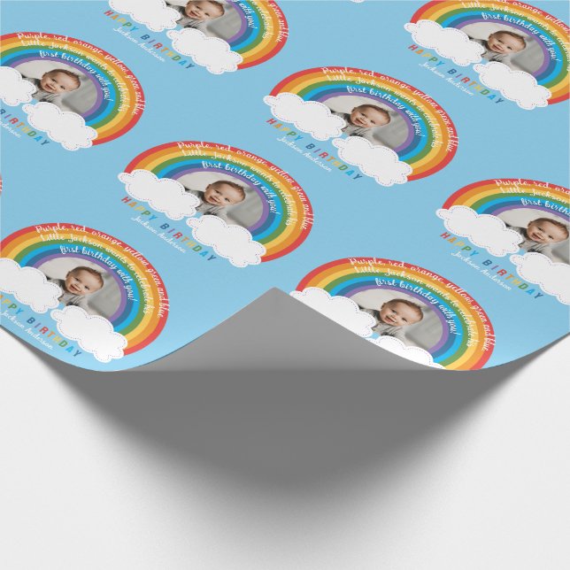 Rainbow Arch Over The Clouds Baby's First Birthday Wrapping Paper (Corner)