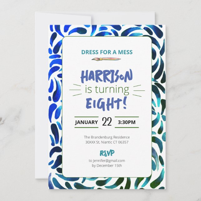 Rainbow Art Paint Birthday Party Boy Invitation (Front)