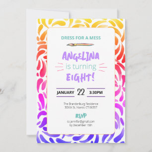 Rainbow Art Paint Birthday Party Girl  Invitation