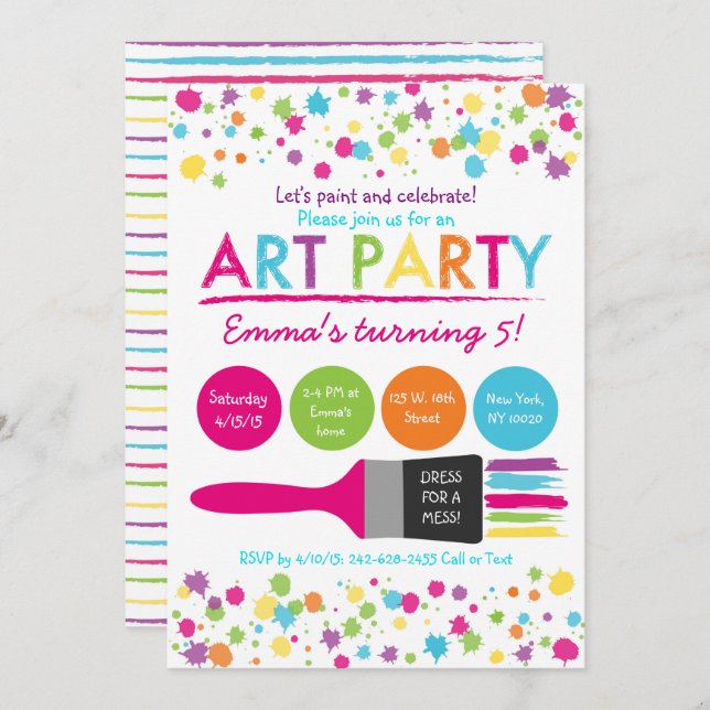 Rainbow Art Party Birthday Invitation (Front/Back)