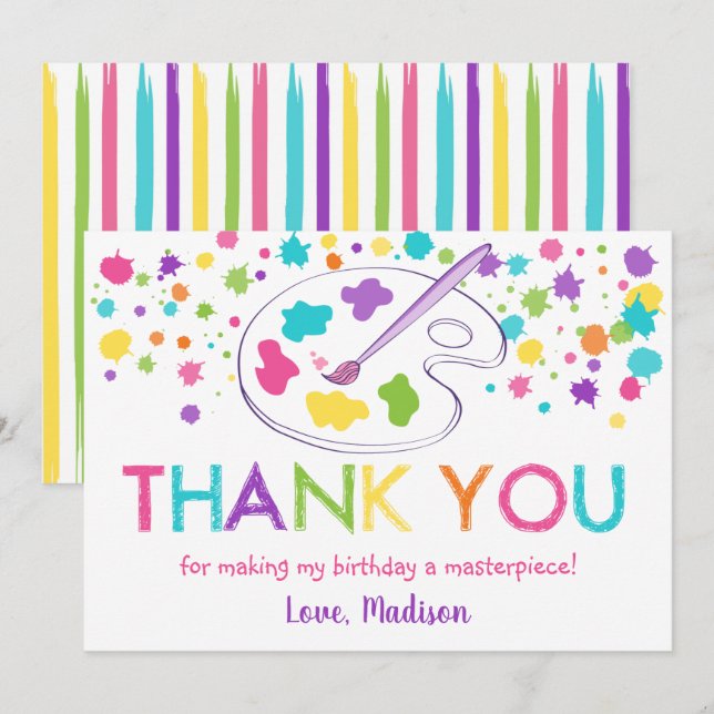 Rainbow Art Party Birthday Thank You Card (Front/Back)