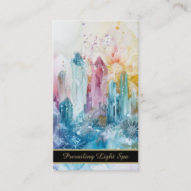 *~* Rainbow Artsy QR Drip Crystals AP90 Gold Business Card (Front)