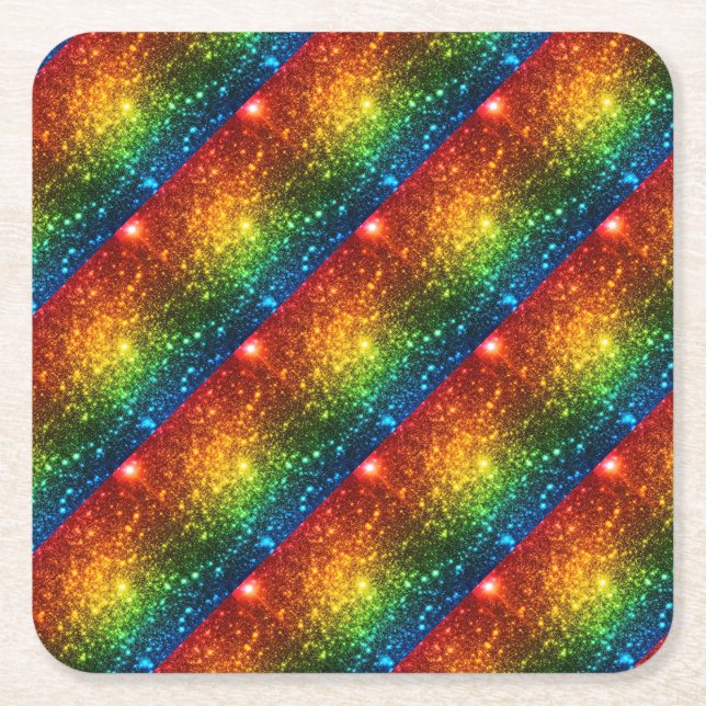 Rainbow Astral Glitter Only Love Is Real Square Paper Coaster (Front)