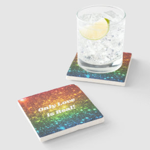 Rainbow Astral Glitter Only Love Is Real Stone Coaster