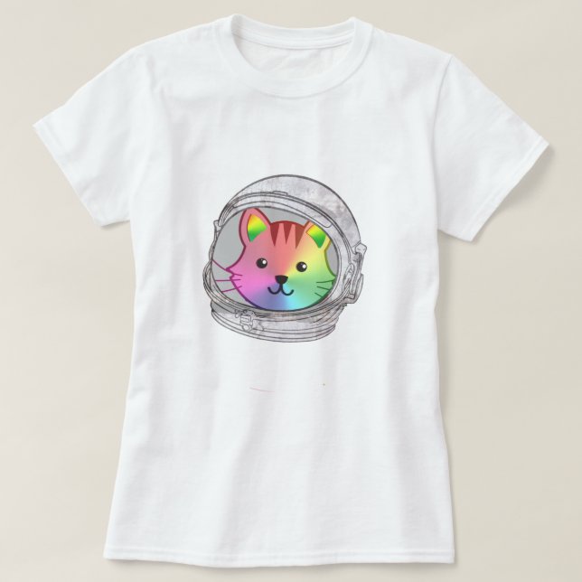 Rainbow Astro Cat Shirt - Starry Night Space Tee (Design Front)