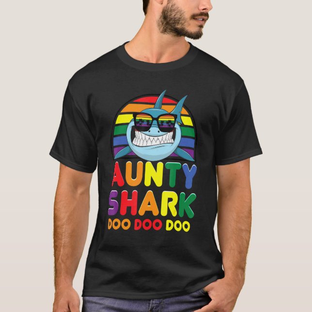 Rainbow Aunty Shark Sunglass Auntie Mother's Day P T-Shirt (Front)