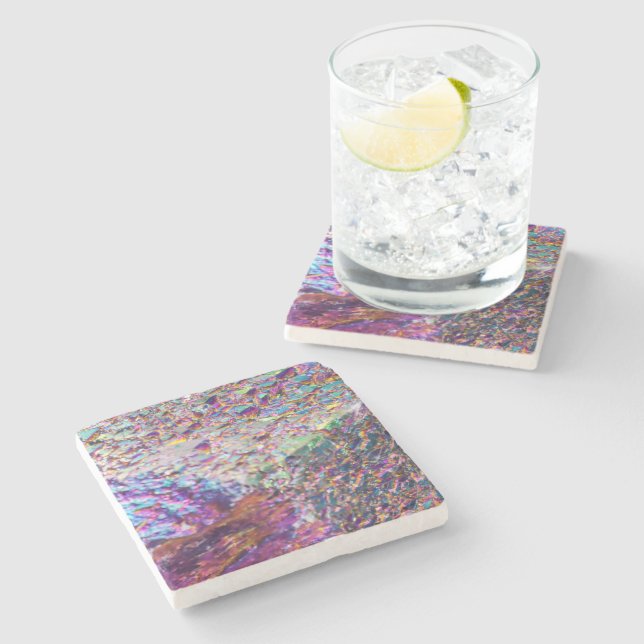 Rainbow Aura Crystals Stone Coaster (Side)