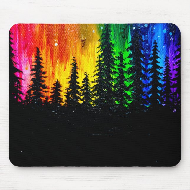 Rainbow aurora and forest   mouse pad (Front)