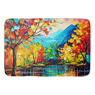 Rainbow Autumn Lake Art Bath Mat