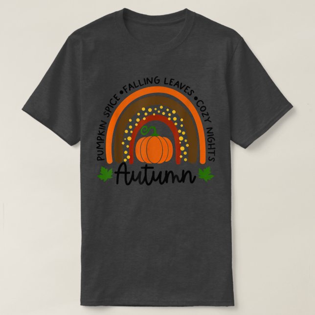 Rainbow Autumn Pumpkin Spice Falling Leaves Cozy N T-Shirt (Design Front)