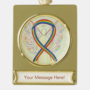 Rainbow Awareness Ribbon Angel Art Custom Ornament