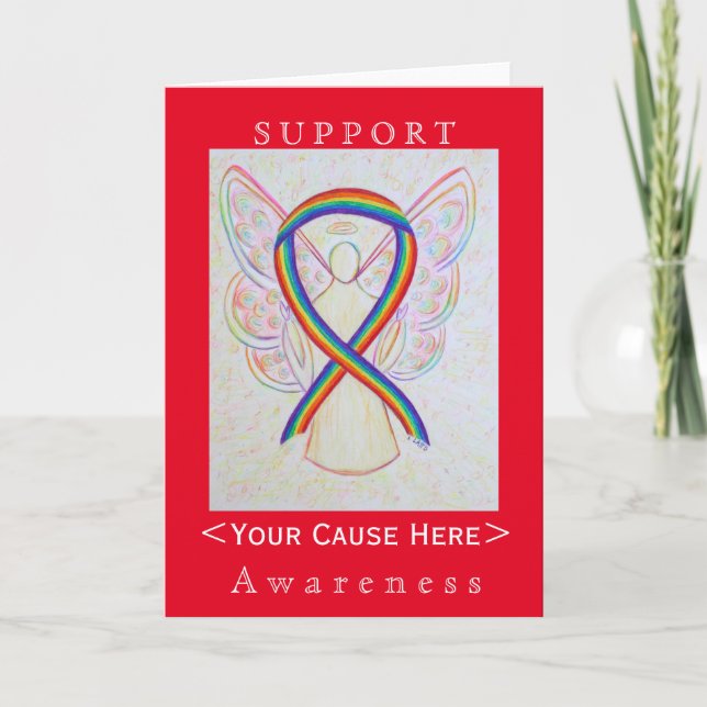 Rainbow Awareness Ribbon Angel Customised Card (Front)