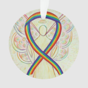 Rainbow Awareness Ribbon Angel Customised Ornament