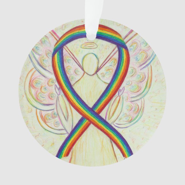 Rainbow Awareness Ribbon Angel Customised Ornament (Front)