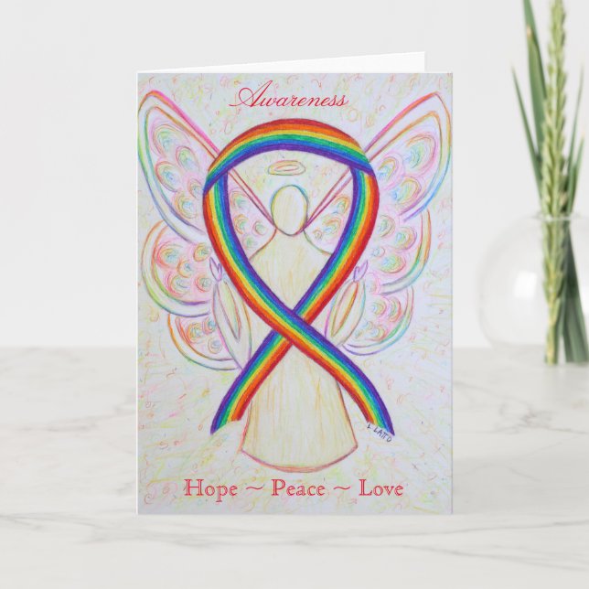 Rainbow Awareness Ribbon Angel Greeting Card (Front)