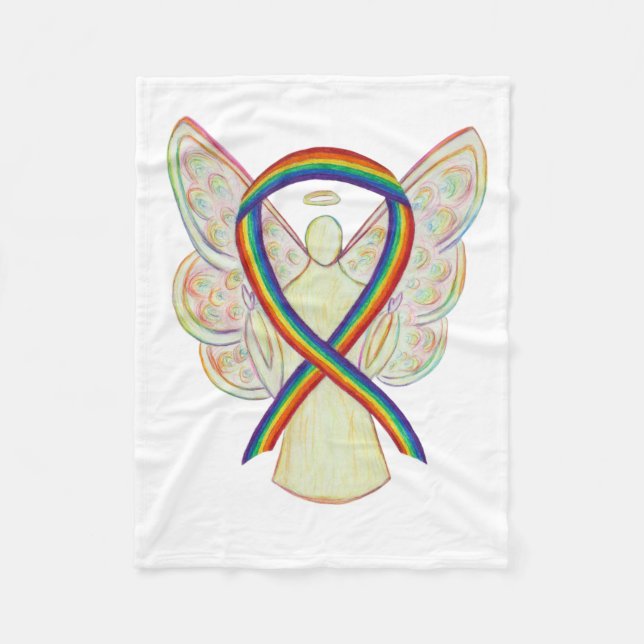 Rainbow Awareness Ribbon Angel Soft Blanket (Front)