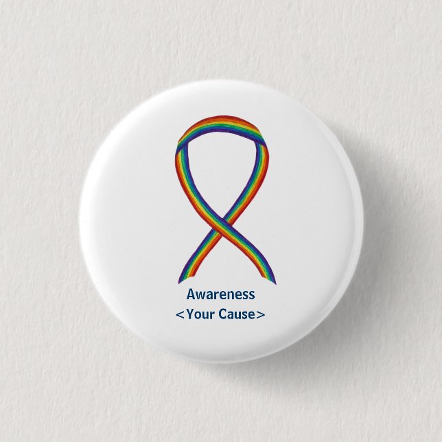 Rainbow Awareness Ribbon Custom Art Pins (Front)