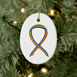 Rainbow Awareness Ribbon Custom Holiday Ornament