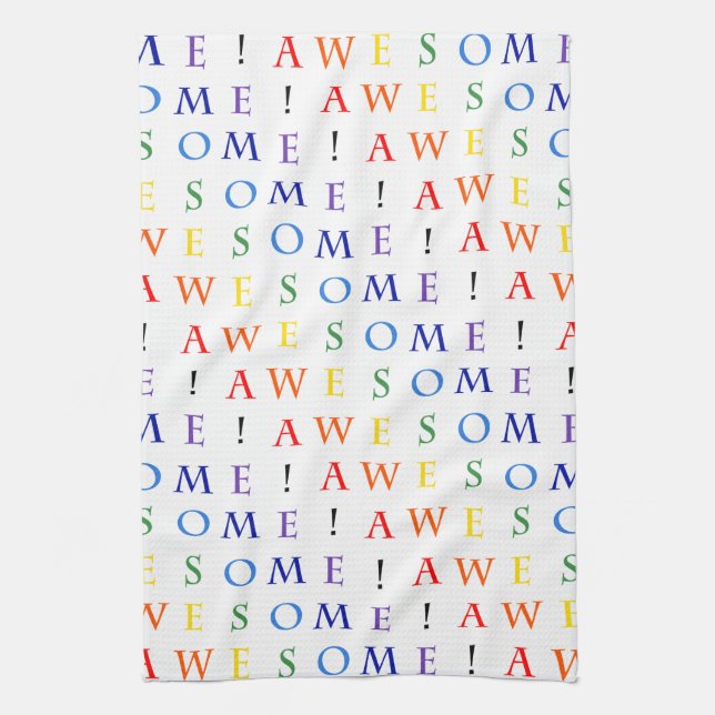 Rainbow Awesome Typography Pattern Tea Towel (Vertical)