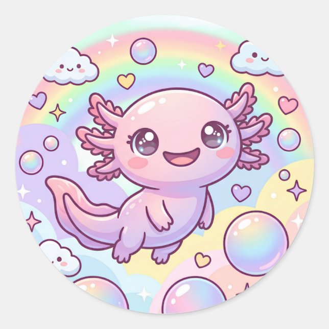 Rainbow Axolotl Dreams Classic Round Sticker (Front)