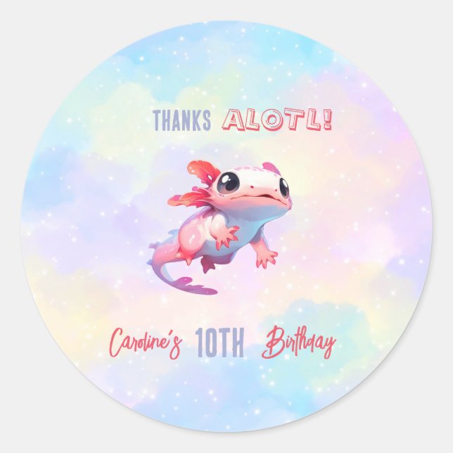 Rainbow axolotl girl birthday classic round sticker (Front)