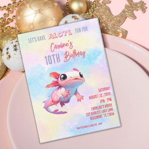 Rainbow axolotl girl birthday invitation
