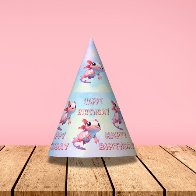 Rainbow axolotl girl birthday party hat (Creator Uploaded)
