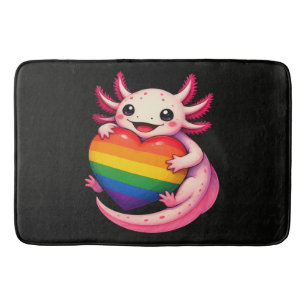 Rainbow Axolotl Heart Pride Amphibian Bath Mat