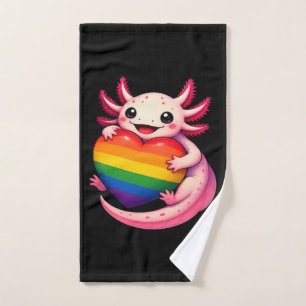 Rainbow Axolotl Heart Pride Amphibian Hand Towel